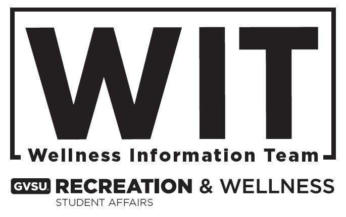 Logo for WIT: Wellness Information Team in black and white with the logo for Recreation & Wellness: Division of Student Affairs